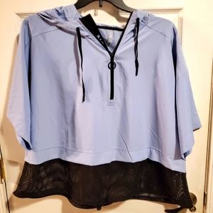 Pullover jacket/wind breaker material type with hood. bottom is black mesh S 2x